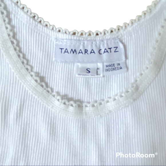 Tamara Catz Vintage 90s White Tank Top With Sequin Palm Tree Size - Small - Picture 3 of 6